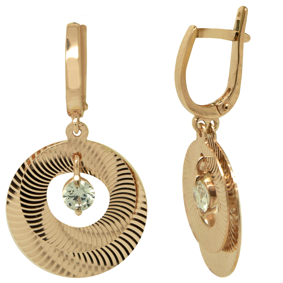 фото и цена Золотые серьги Эмбер со вставками: Фианит: (бесцветный, чистота - 0). 