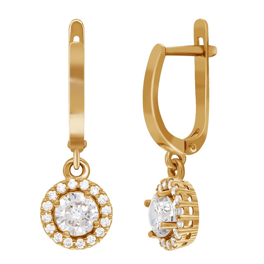 фото и цена Золотые серьги Фламандские (английский замок) со вставками: Фианит: (бесцветный). , Золотые серьги Фламандские (английский замок) со вставками: Фианит: (бесцветный, чистота - 0). 