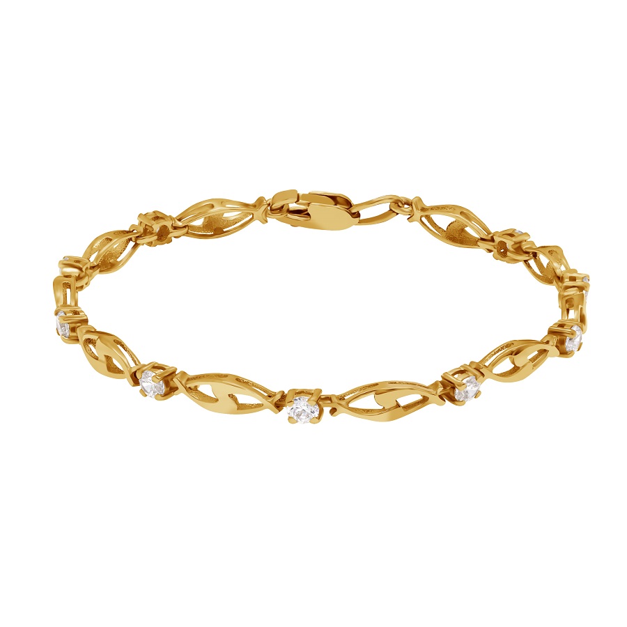 фото Золотой браслет Рыбка со вставками: Фианит: (бесцветный, чистота - 0).  с камнями из золота 585 пробы