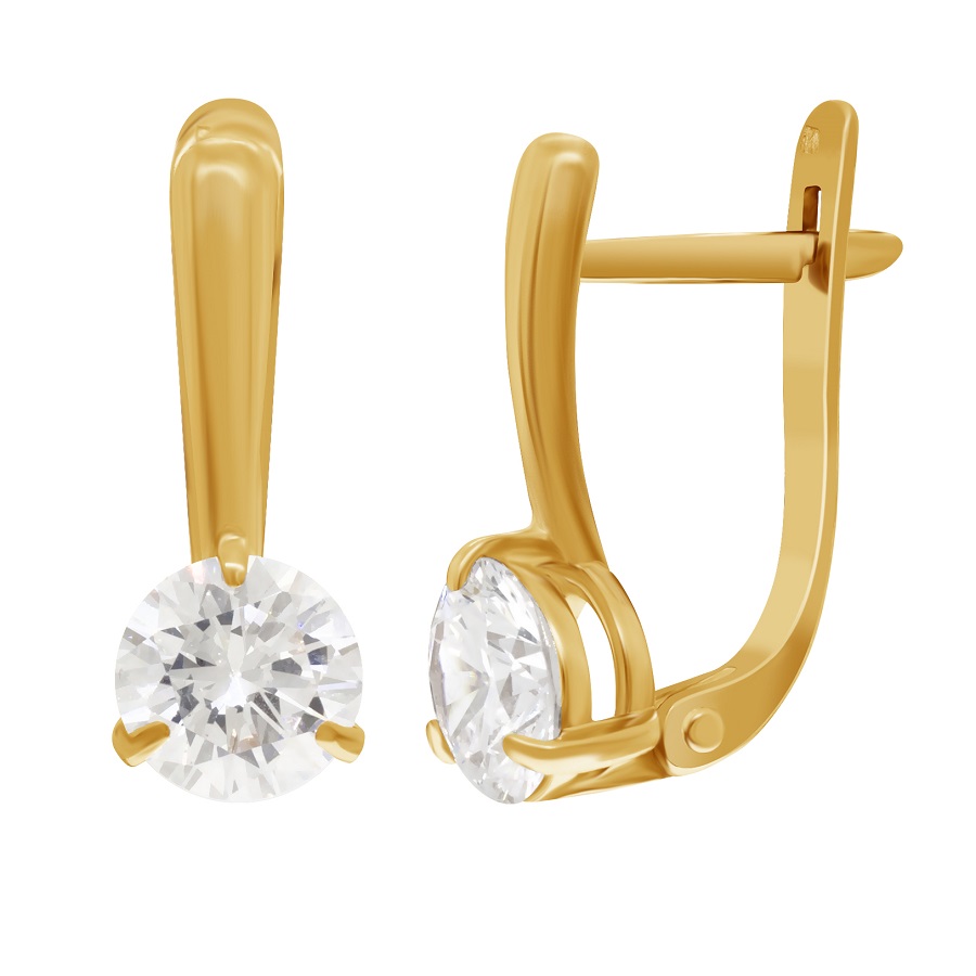 фото и цена Золотые серьги Будда со вставками: Фианит: (бесцветный, чистота - 0). 