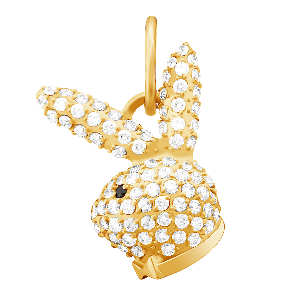 Фото Золотая подвеска Плейбой с фианитами со вставками: Фианит: (бесцветный, чистота - 0). , Фианит: (чёрный, чистота - 0). , Золотая подвеска Плейбой с фианитами со вставками: Фианит: (чистота - 0). , Фианит: (бесцветный, чистота - 0). 