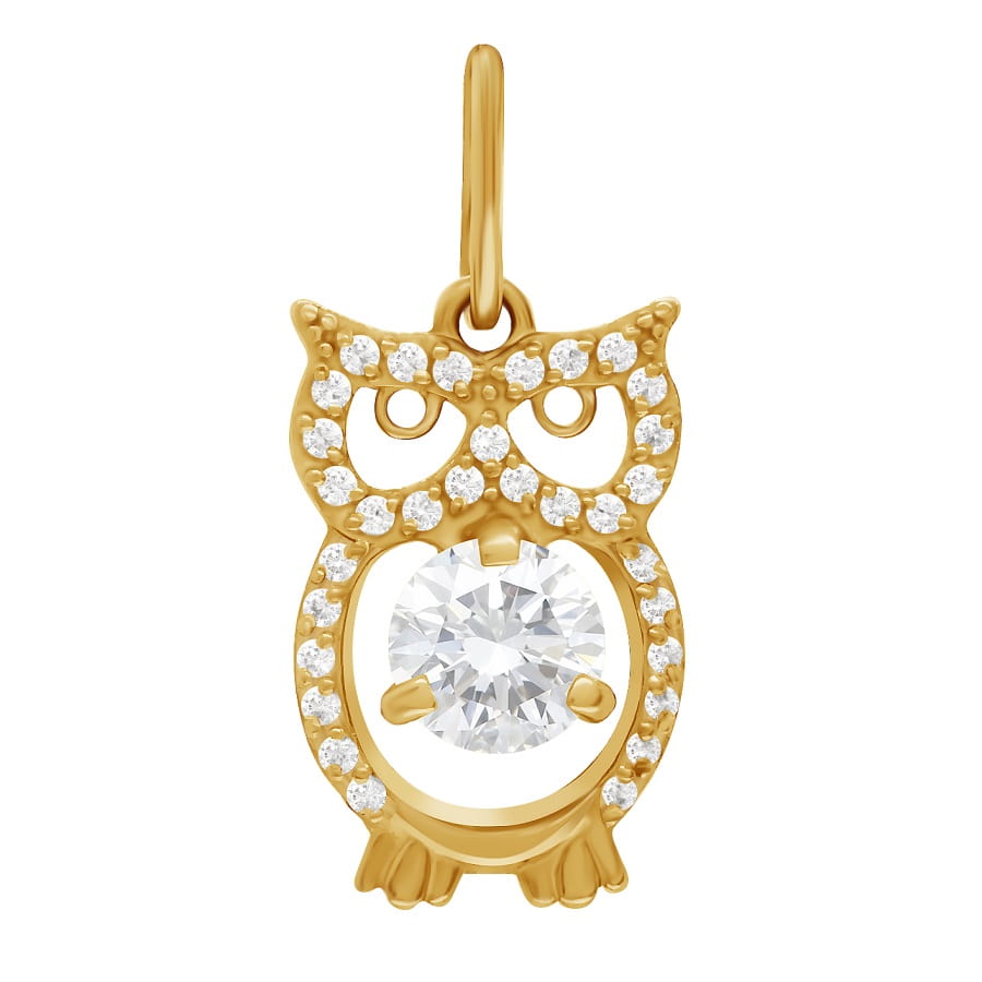 Фото Золотая подвеска Филин со вставками: Фианит: (бесцветный, чистота - 0). 