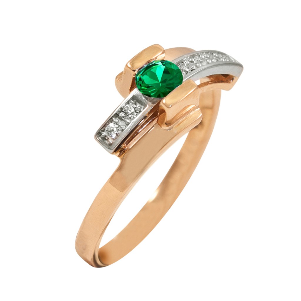 Фото Золотое кольцо Техно с изумрудом. со вставками: Фианит: (бесцветный, чистота - 0). , Изумруд ГидроТермальный: (Огранка - Круглая, 0,025ct, чистота - 0, размер камня - 3,5). 