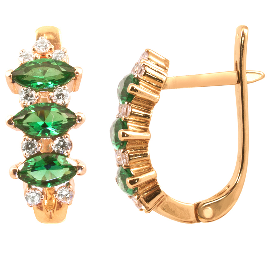 фото и цена Золотые серьги Франческо с изумрудом. со вставками: Изумруд синтетический: (чистота - 0). , Фианит: (бесцветный, чистота - 0). 