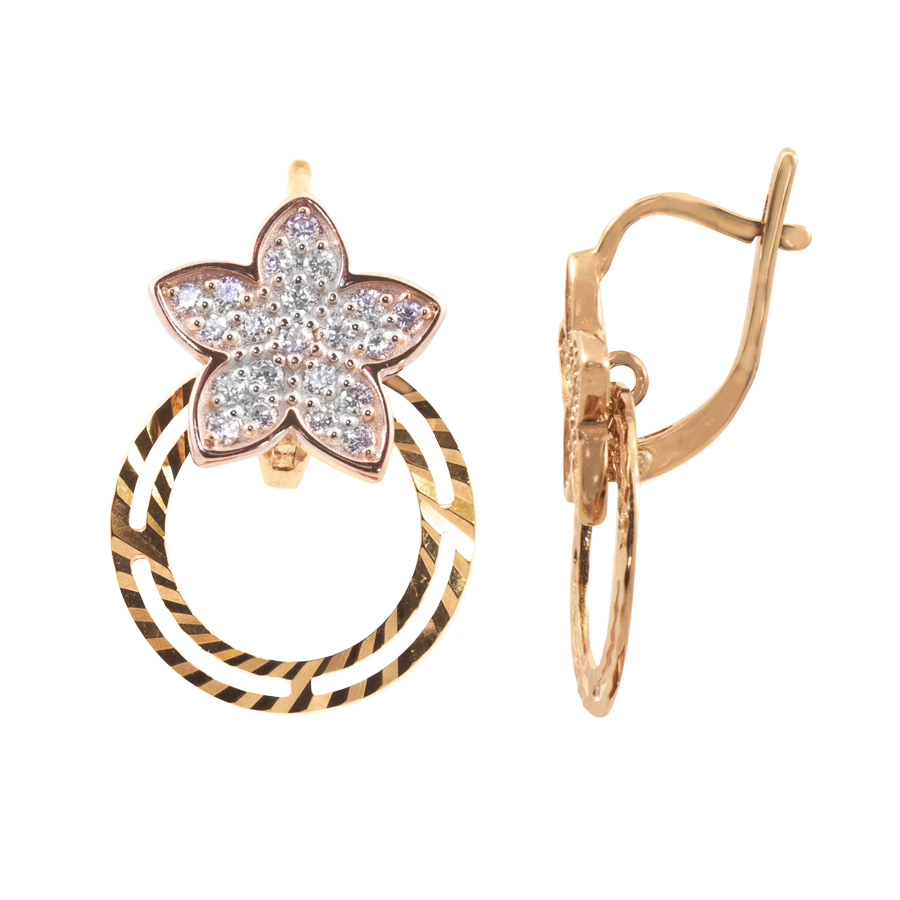 фото и цена Золотые серьги Илона со вставками: Фианит: (бесцветный, чистота - 0). 