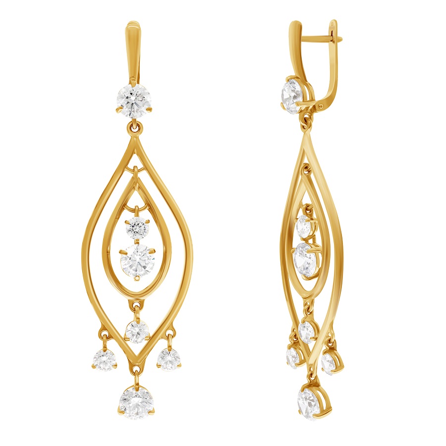 фото и цена Золотые серьги Глаз Будды большие со вставками: Фианит: (бесцветный, чистота - 0). 