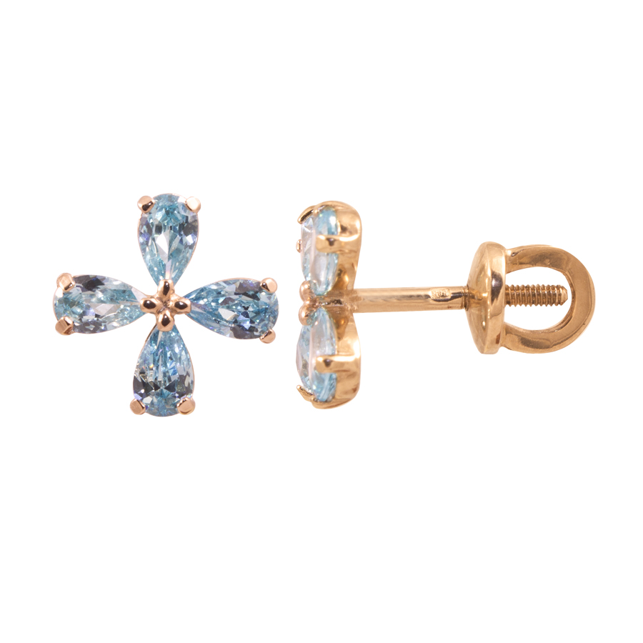 фото и цена Золотые серьги-гвоздики Флер со вставками: Фианит: (голубой, чистота - 0). , Золотые серьги-гвоздики Флер со вставками: Фианит: (бесцветный, чистота - 0). 