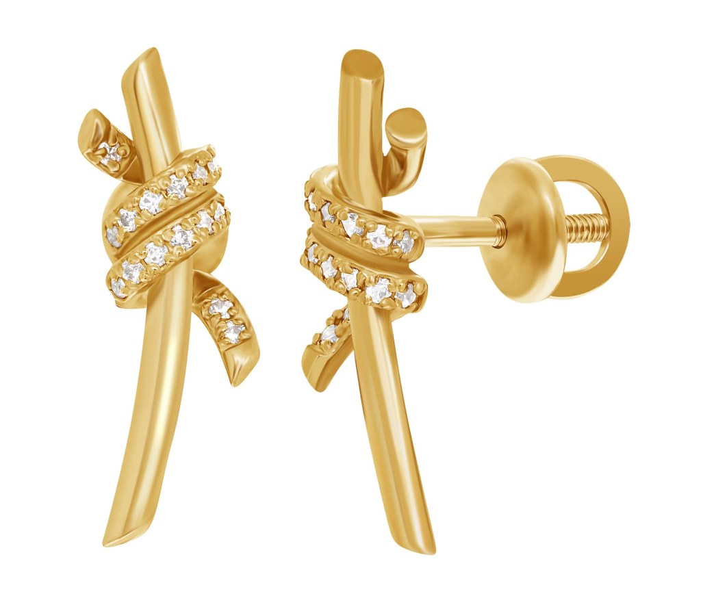 фото и цена Золотые серьги-гвоздики Адель со вставками: Фианит: (бесцветный). , Золотые серьги-гвоздики Адель со вставками: Фианит: (бесцветный, чистота - 0). 