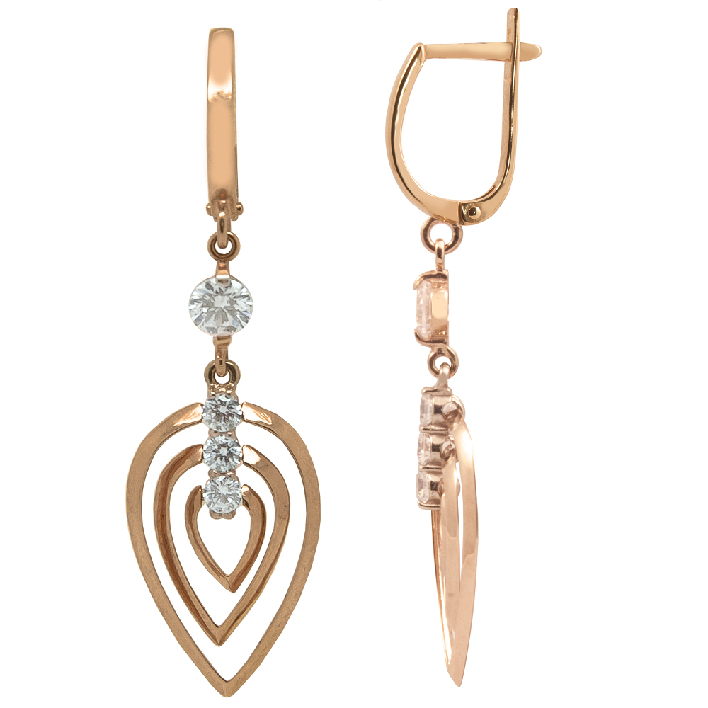 фото и цена Золотые серьги Цирцея (большая) со вставками: Фианит: (бесцветный, чистота - 0). , Золотые серьги Цирцея (большая) со вставками: Фианит: (бесцветный). 