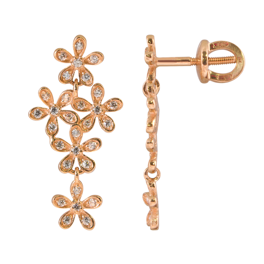 фото и цена Золотые серьги-гвоздики Кокетка (большая) со вставками: Фианит: (бесцветный, чистота - 0). 