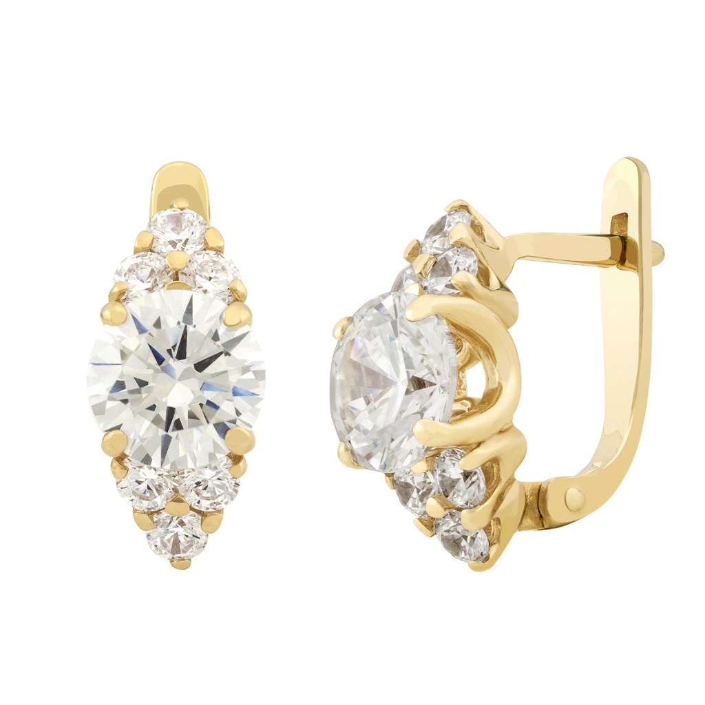 фото и цена Золотые серьги Гинза со вставками: Фианит: (бесцветный, чистота - 0). 