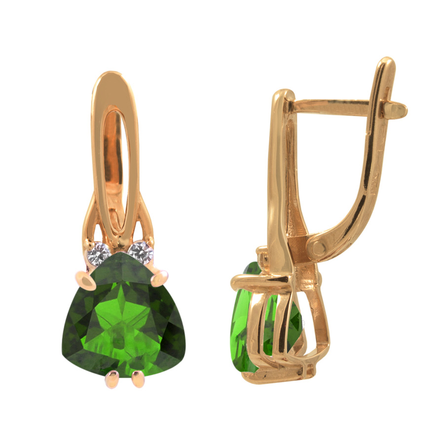 фото и цена Золотые серьги Атриум с изумрудом. со вставками: Фианит: (бесцветный, чистота - 0). , Изумруд ГидроТермальный: (Огранка - Треугольная, 0,56ct, чистота - 0, размер камня - 8,0*8,0*8,). 