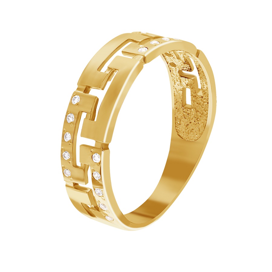 Фото Золотое кольцо Мозайка со вставками: Фианит: (бесцветный, чистота - 0). 