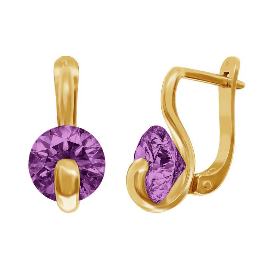 фото и цена Золотые серьги Диско с аметистом. со вставками: Аметист: (чистота - 0). 