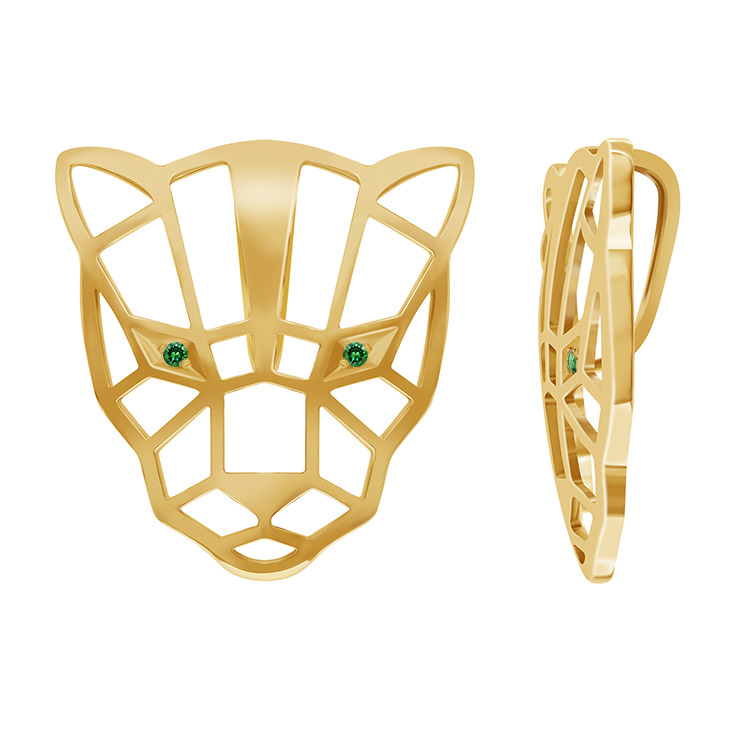 Фото Золотая подвеска Леопард со вставками: Фианит: (бесцветный). , Золотая подвеска Леопард со вставками: Нано-Изумруд: (чистота - 0). 