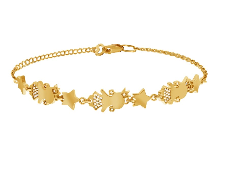 фото Золотой браслет Детский (девочка), Золотой браслет Детский (девочка) со вставками: Фианит: (бесцветный, чистота - 0).  с камнями из золота 585 пробы