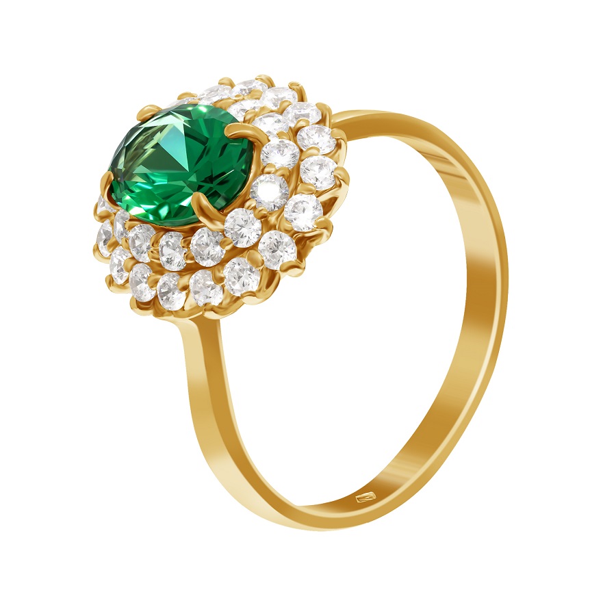 Фото Золотое кольцо Кейт со вставками: Фианит: (бесцветный, чистота - 0). , Нано-Изумруд, Золотое кольцо Кейт со вставками: Фианит: (бесцветный, чистота - 0). , Нано-Изумруд: (чистота - 0). 