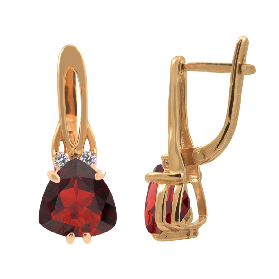 фото и цена Золотые серьги Атриум с гранатом. со вставками: Гранат: (чистота - 0). , Фианит: (бесцветный, чистота - 0). 