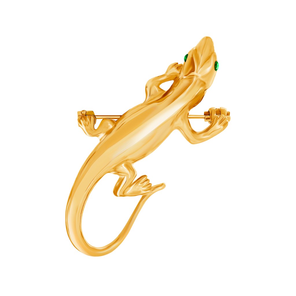 Золотая брошь Золотая брошь Саламандра с изумрудом со вставками: Изумруд синтетический: (чистота - 0). , Золотая брошь Саламандра с изумрудом со вставками: Изумруд ГидроТермальный: (зелёный, чистота - 0). 