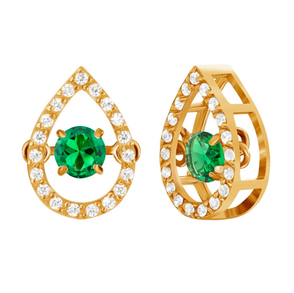 Фото Золотая подвеска Амьен с изумрудом. со вставками: Фианит: (бесцветный, чистота - 0). , Изумруд ГидроТермальный: (Огранка - Круглая, 0,025ct, чистота - 0, размер камня - 3,5). 