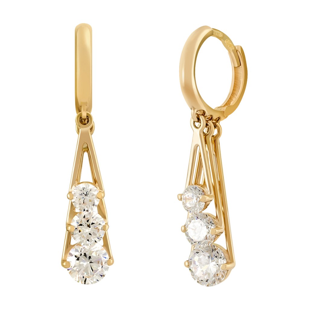 фото и цена Золотые серьги Грезы-3  со вставками: Фианит: (бесцветный, чистота - 0). 