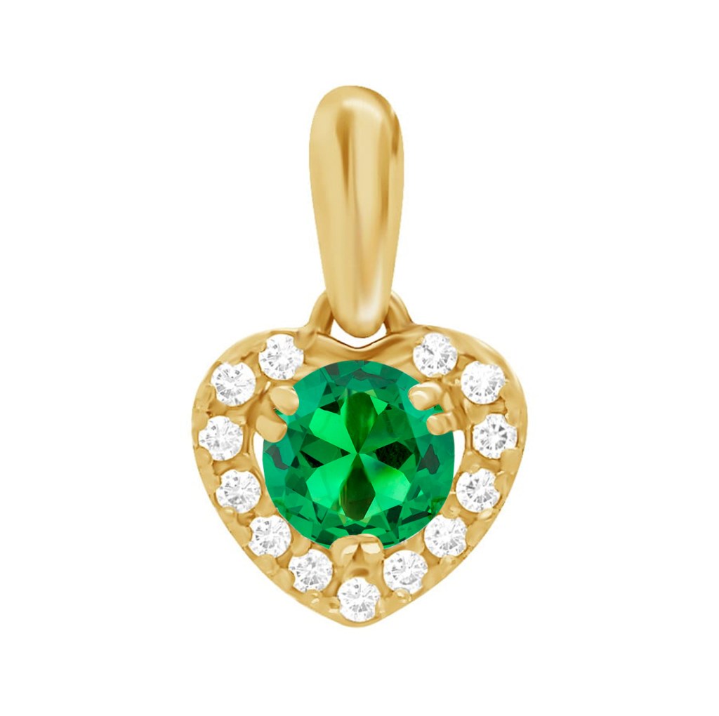 Фото Золотая подвеска Ульяна с изумрудом. со вставками: Изумруд синтетический: (чистота - 0, размер камня - 5,0). , Фианит: (бесцветный, чистота - 0). , Золотая подвеска Ульяна с изумрудом. со вставками: Изумруд ГидроТермальный: (зелёный, чистота - 0, размер камня - 5,0). , Фианит: (бесцветный, чистота - 0). 