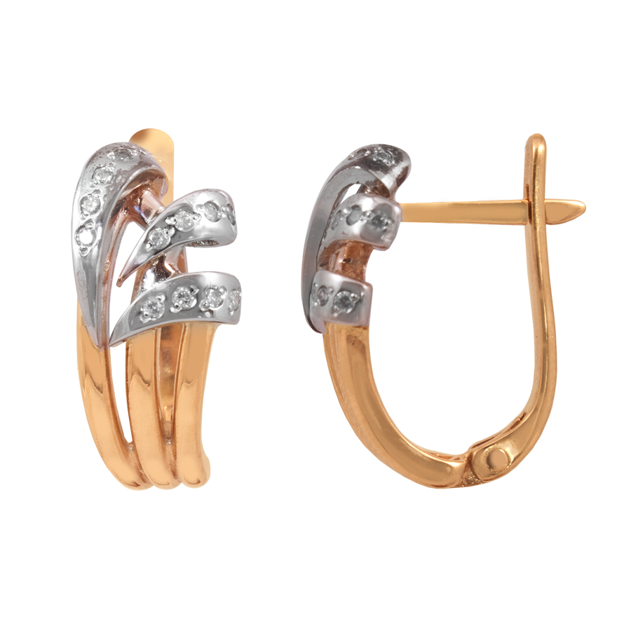 фото и цена Золотые серьги Ивушка со вставками: Фианит: (бесцветный, чистота - 0). 