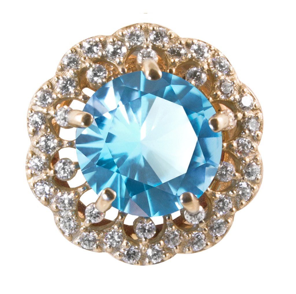 Фото Золотая подвеска Царевна с топазом со вставками: Топаз: (чистота - 0). , Фианит: (бесцветный, чистота - 0). 