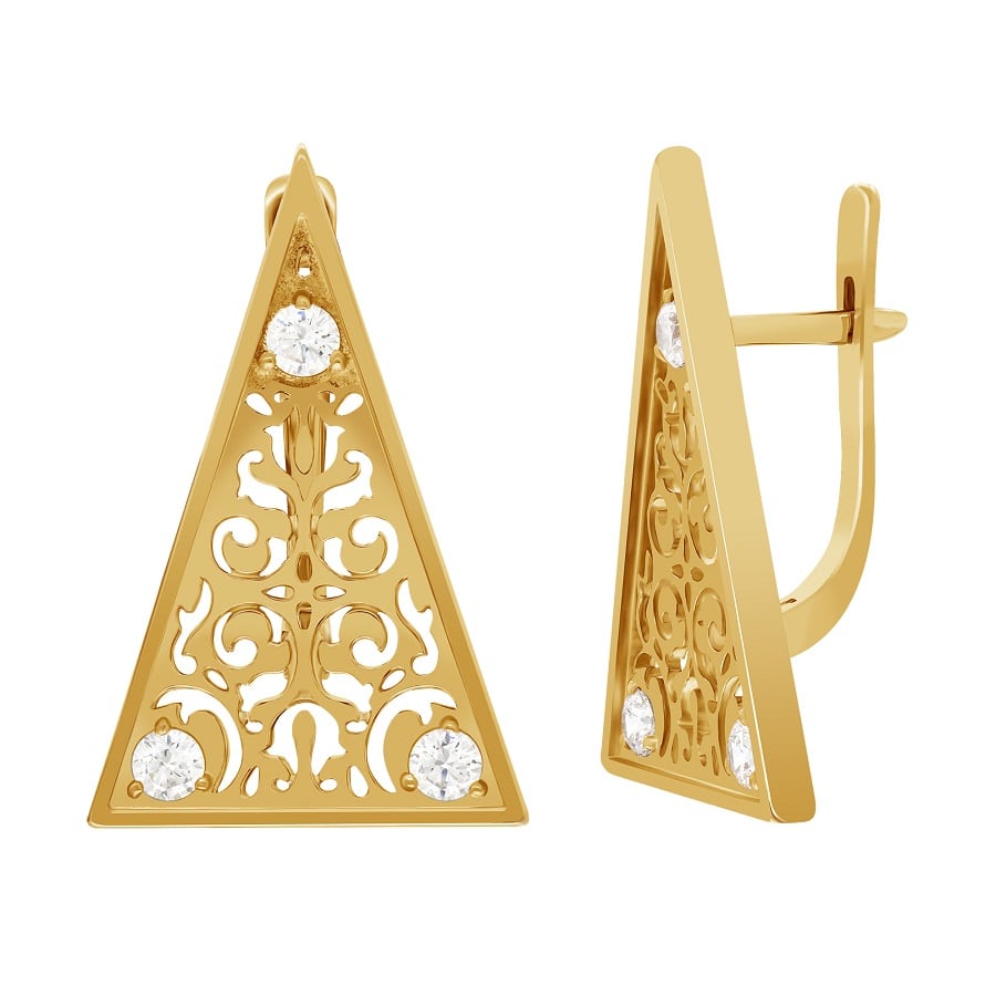 фото и цена Золотые серьги Сулейман со вставками: Фианит: (бесцветный, чистота - 0). 