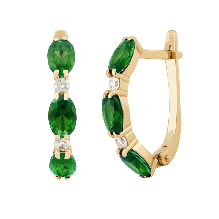 фото и цена Золотые серьги Караван с изумрудом. со вставками: Изумруд синтетический: (Огранка - Овал, чистота - 0). , Фианит: (бесцветный, чистота - 0). , Золотые серьги Караван с изумрудом со вставками: Изумруд ГидроТермальный: (Огранка - Овал, зелёный, чистота - 0). , Фианит: (бесцветный, чистота - 0). 