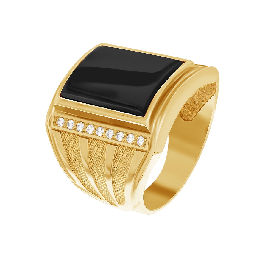 фото Золотая печатка Черный ворон из золота с ониксом