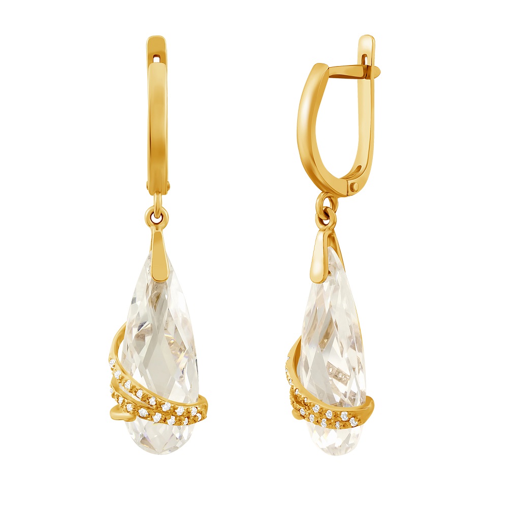 фото и цена Золотые серьги Нонна со вставками: Фианит: (бесцветный, чистота - 0). , Золотые серьги Нонна со вставками: Фианит: (бесцветный). 