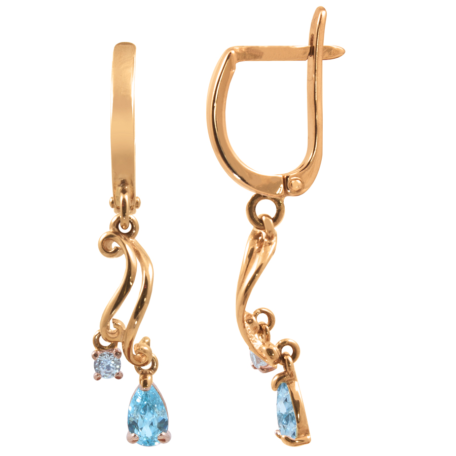 фото и цена Золотые серьги Юлия со вставками: Фианит: (голубой, чистота - 0). , Фианит: (бесцветный, чистота - 0). , Золотые серьги Юлия со вставками: Фианит: (бесцветный, чистота - 0). 