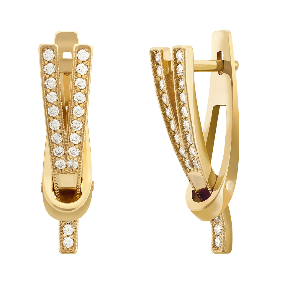 фото и цена Золотые серьги с бриллиантами Виктория, Золотые серьги с бриллиантами Виктория со вставками: Бриллиант: (Огранка - Круглая, 0,315ct, бесцветный, чистота - 2/5). 