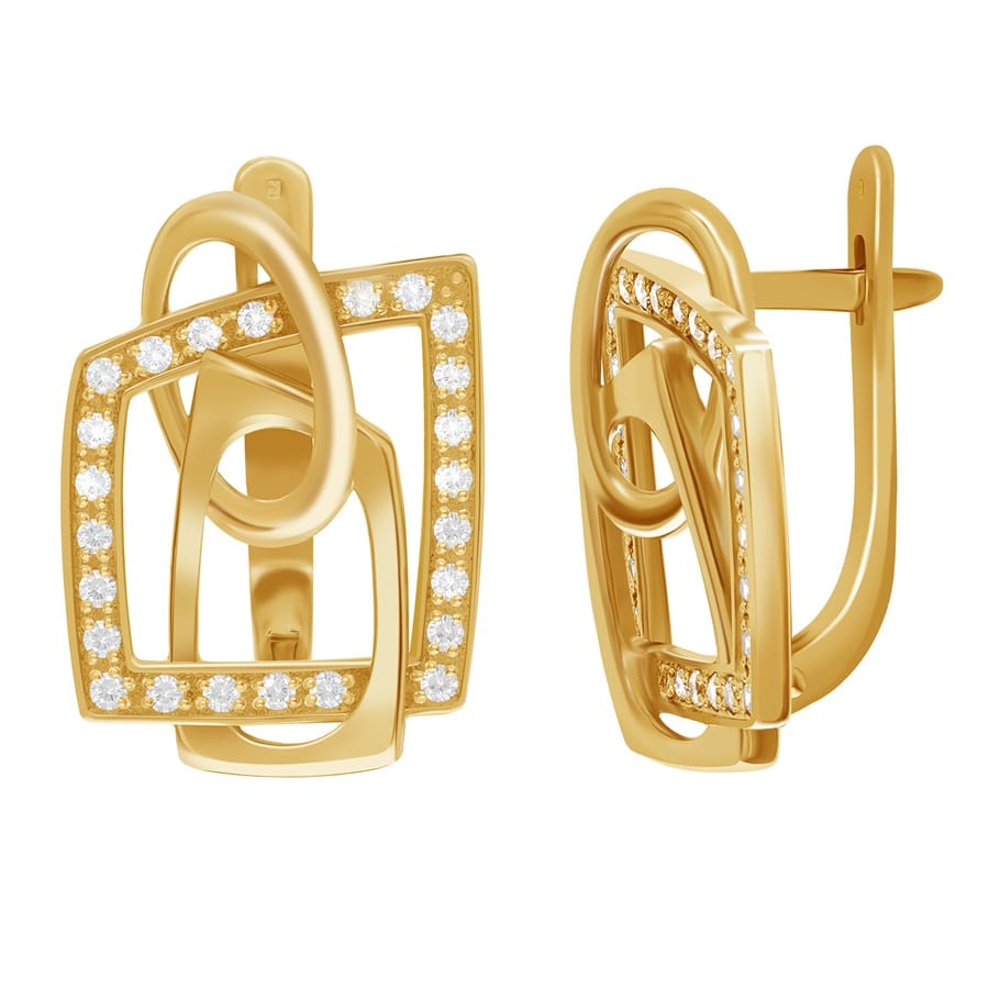 фото и цена Золотые серьги Медея со вставками: Фианит: (бесцветный). , Золотые серьги Медея со вставками: Фианит: (бесцветный, чистота - 0). 