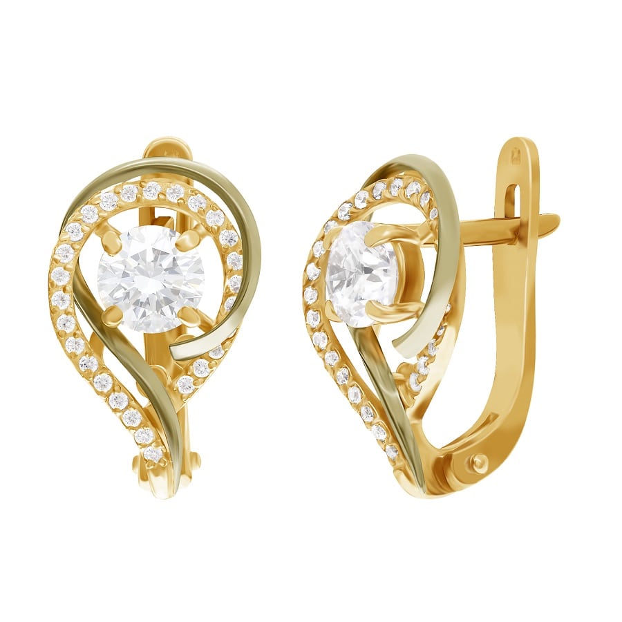 фото и цена Золотые серьги Констанция со вставками: Фианит: (бесцветный, чистота - 0). 