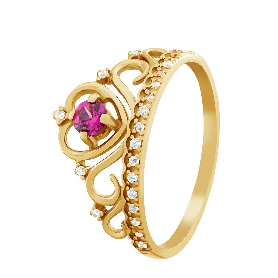 Фото золотое женское кольцо с рубином, нано изумрудом и нано сапфиром Тиара