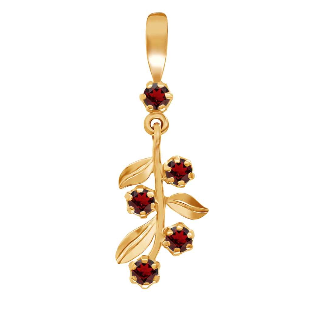Фото Золотая подвеска Веточка с гранатом. со вставками: Гранат: (0,825ct, чистота - 0, размер камня - 3,25). 