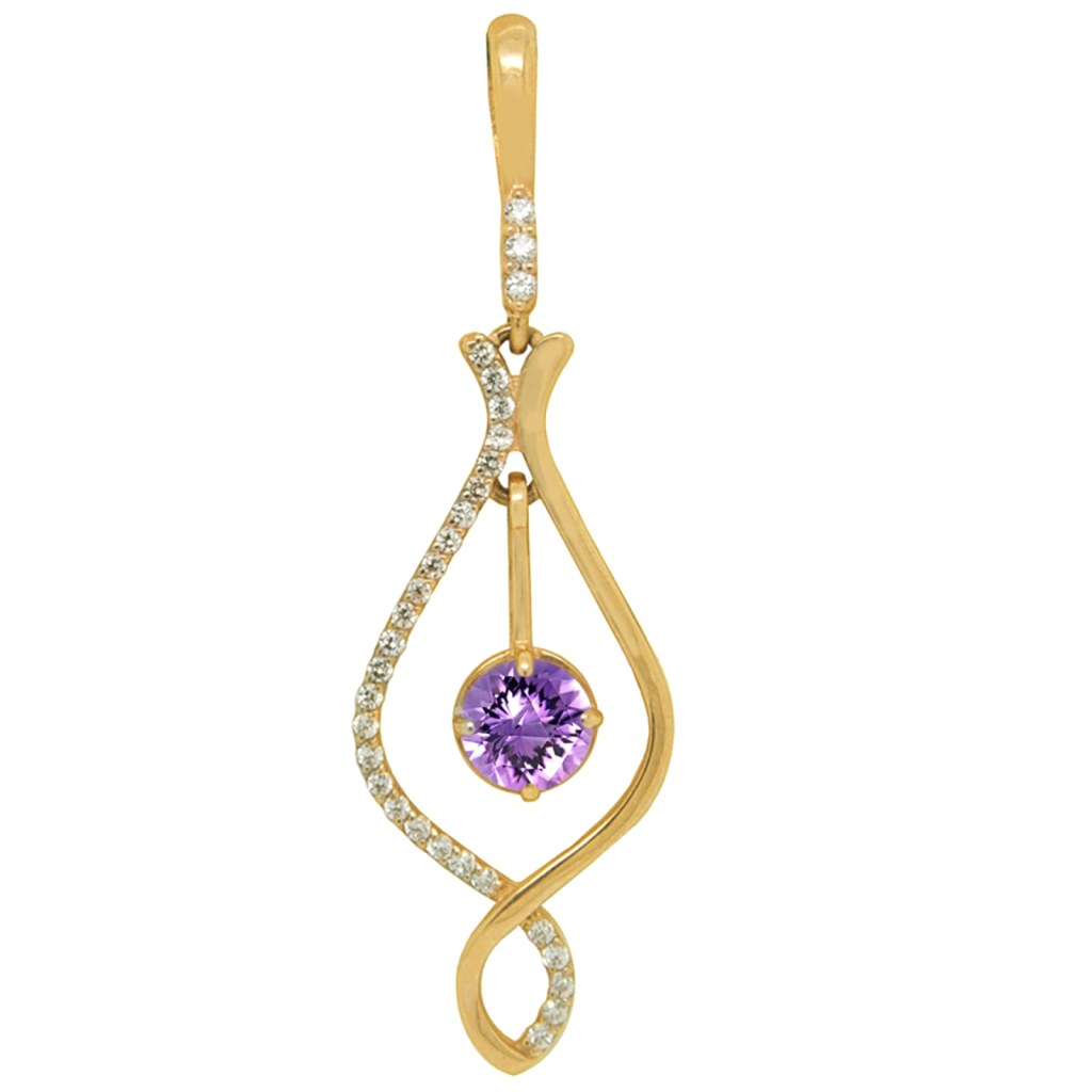 Фото Золотая подвеска Агата с аметистом. со вставками: Фианит: (бесцветный, чистота - 0). , Аметист: (чистота - 0). 