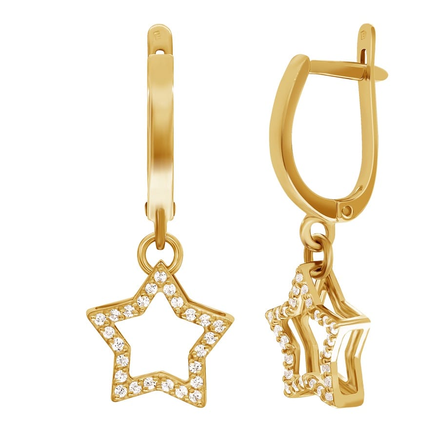 фото и цена Золотые серьги Суперстар со вставками: Фианит: (бесцветный, чистота - 0). 