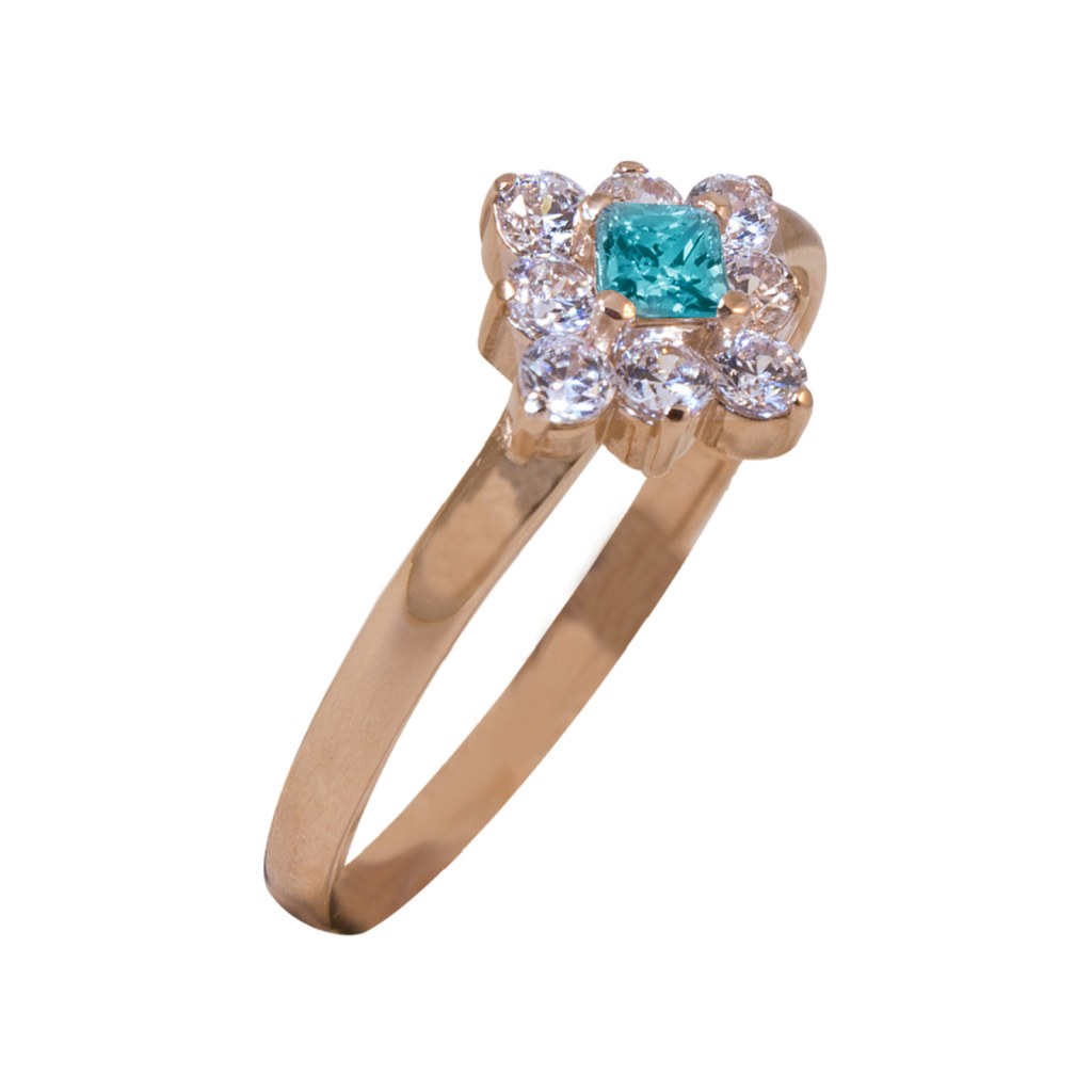 Фото Золотое кольцо Деми с топазом. со вставками: Топаз: (чистота - 0). , Фианит: (бесцветный, чистота - 0). 