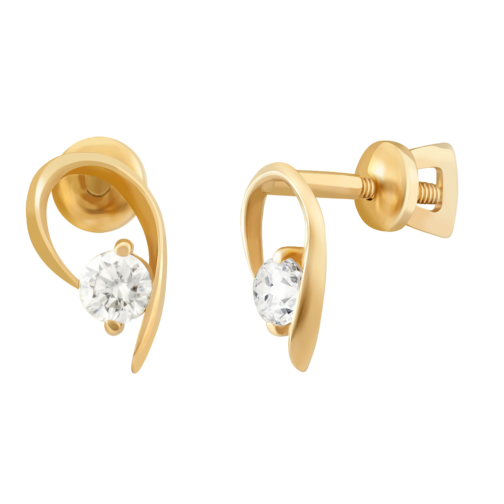 фото и цена Золотые серьги-гвоздики Зара со вставками: Фианит: (бесцветный, чистота - 0). 