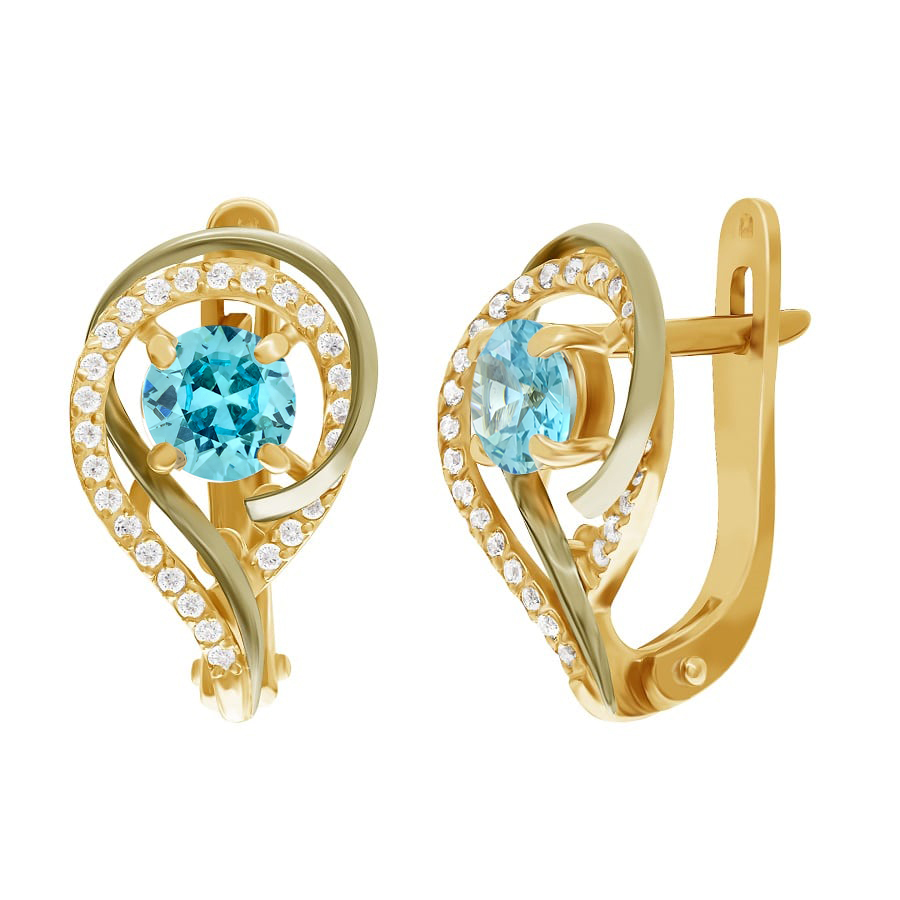 фото и цена Золотые серьги Констанция с топазом со вставками: Топаз: (0,6ct, чистота - 0, размер камня - 5,0). , Фианит: (бесцветный, чистота - 0). 