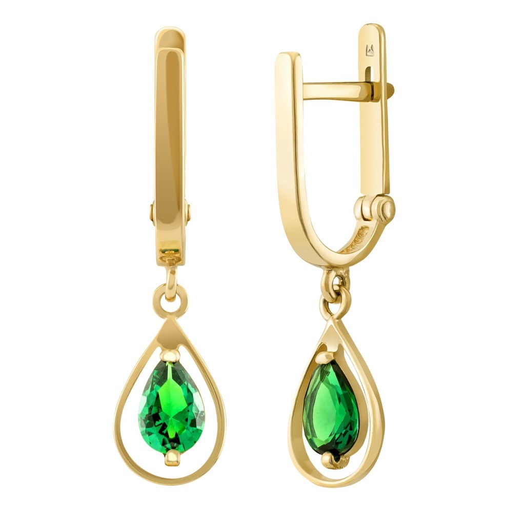 фото и цена Золотые серьги Водопад-1  со вставками: Нано-Изумруд, Золотые серьги Водопад-1  со вставками: Фианит: (бесцветный, чистота - 0). , Золотые серьги Водопад-1  со вставками: Фианит: (чистота - 0). 