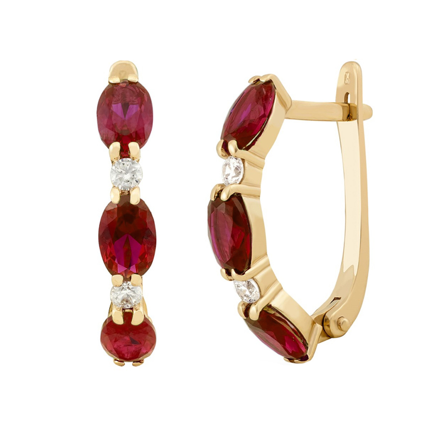 фото и цена Золотые серьги Караван с гранатом со вставками: Гранат: (чистота - 0). , Фианит: (бесцветный, чистота - 0). 