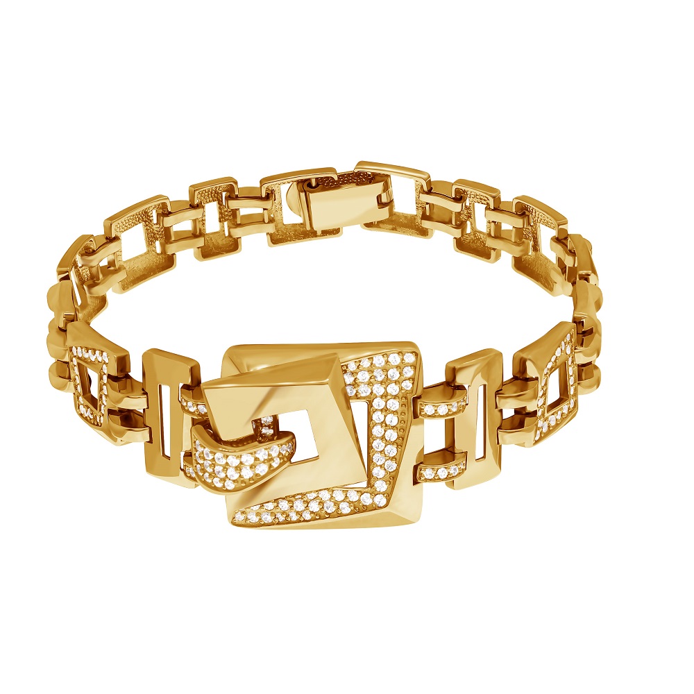 фото Браслеты на руку Золотой браслет Делюкс  со вставками: Фианит: (бесцветный, чистота - 0). , Золотой браслет Делюкс со вставками: Фианит: (бесцветный). , Золотой браслет Делюкс со вставками: Фианит: (бесцветный, чистота - 0).  с камнями из золота 585 пробы