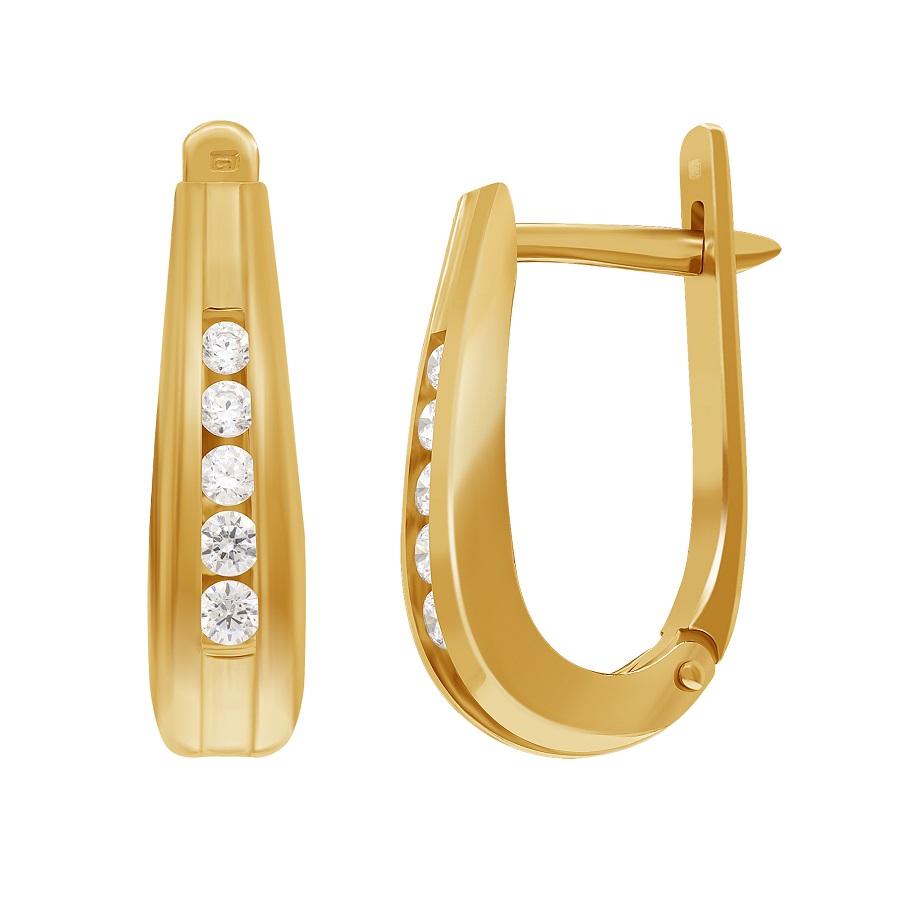 фото и цена Золотые серьги Венера со вставками: Фианит: (бесцветный, чистота - 0). 