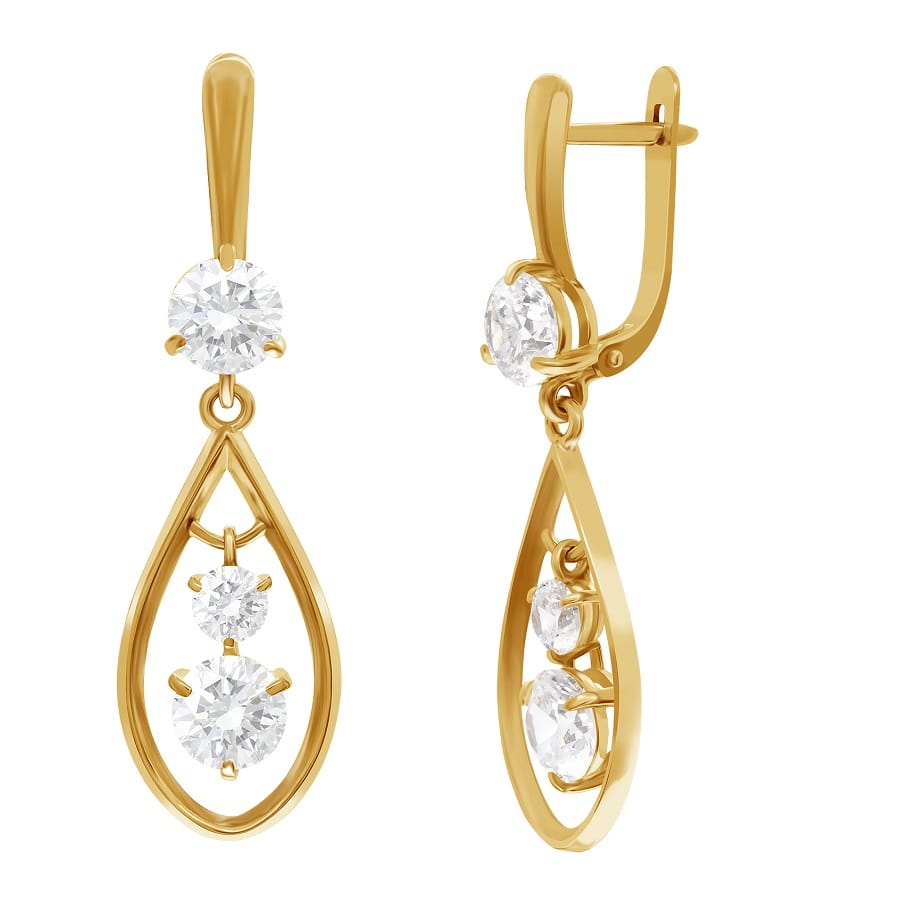 фото и цена Золотые серьги Глаз Будды (малые) со вставками: Фианит: (бесцветный, чистота - 0). 