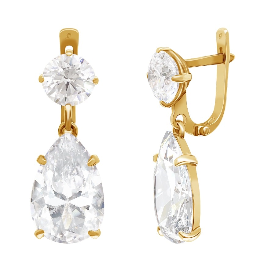 фото и цена Золотые серьги Джоли со вставками: Фианит: (бесцветный, чистота - 0). 