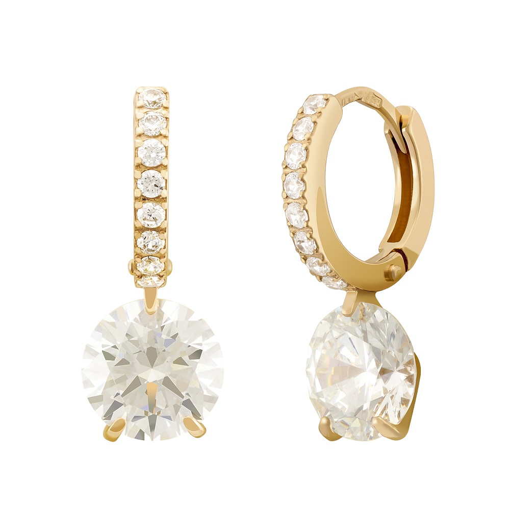 фото и цена Золотые серьги Паучок-2 со вставками: Фианит: (бесцветный, чистота - 0). 